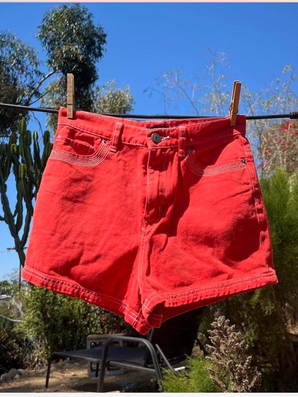 BDG Red High-Waist red Shorts with white Stitching